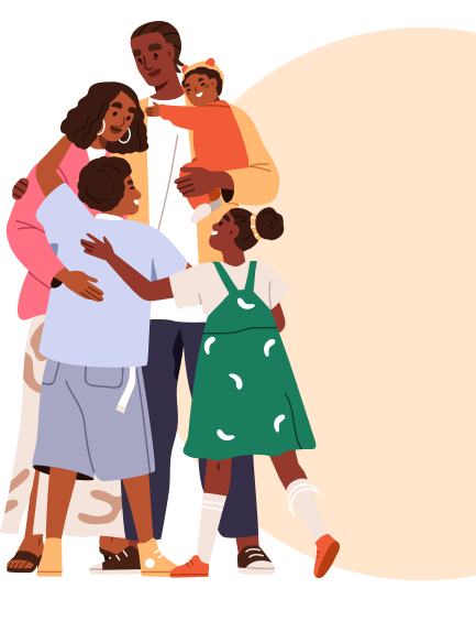Família negra abraçada (5 pessoas)