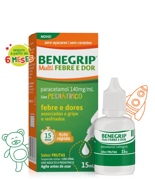 Embalagem de Benegrip Multi Antigripal infantil.